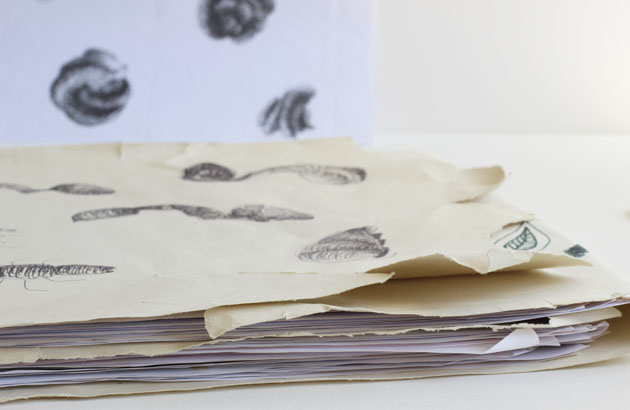 An old sketchbook with drawings for sculpture